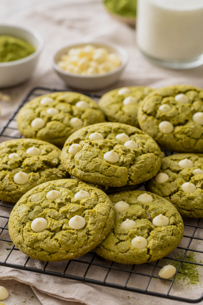 brown butter matcha white chocolate cookies