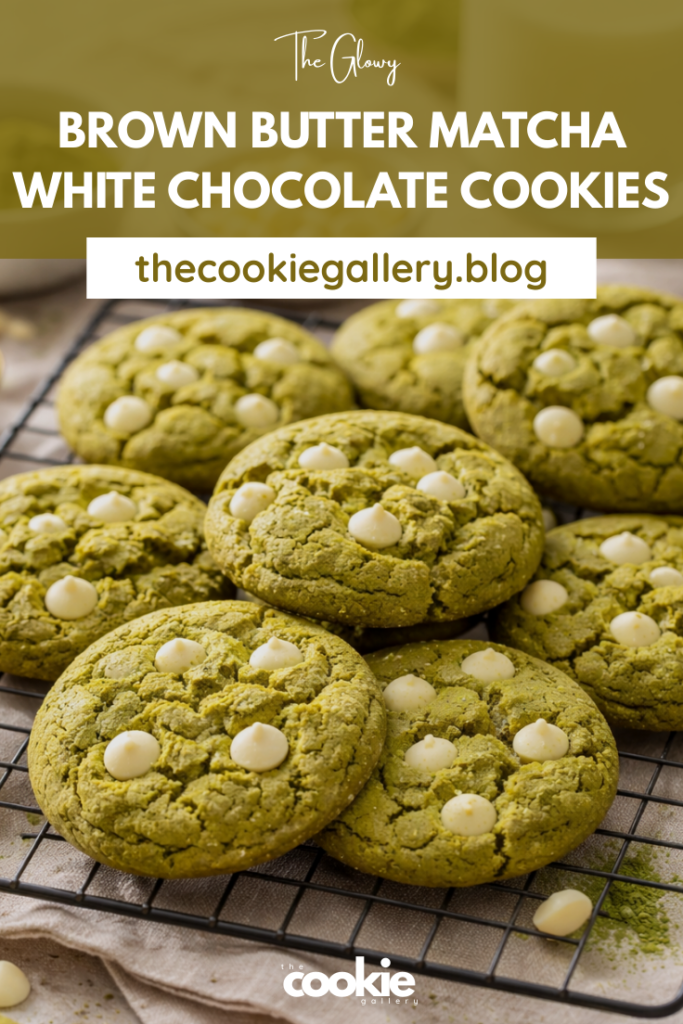 brown butter matcha white chocolate cookies pin