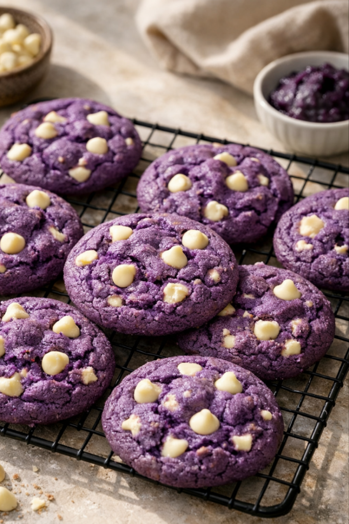 brown butter white chocolate chip ube cookies