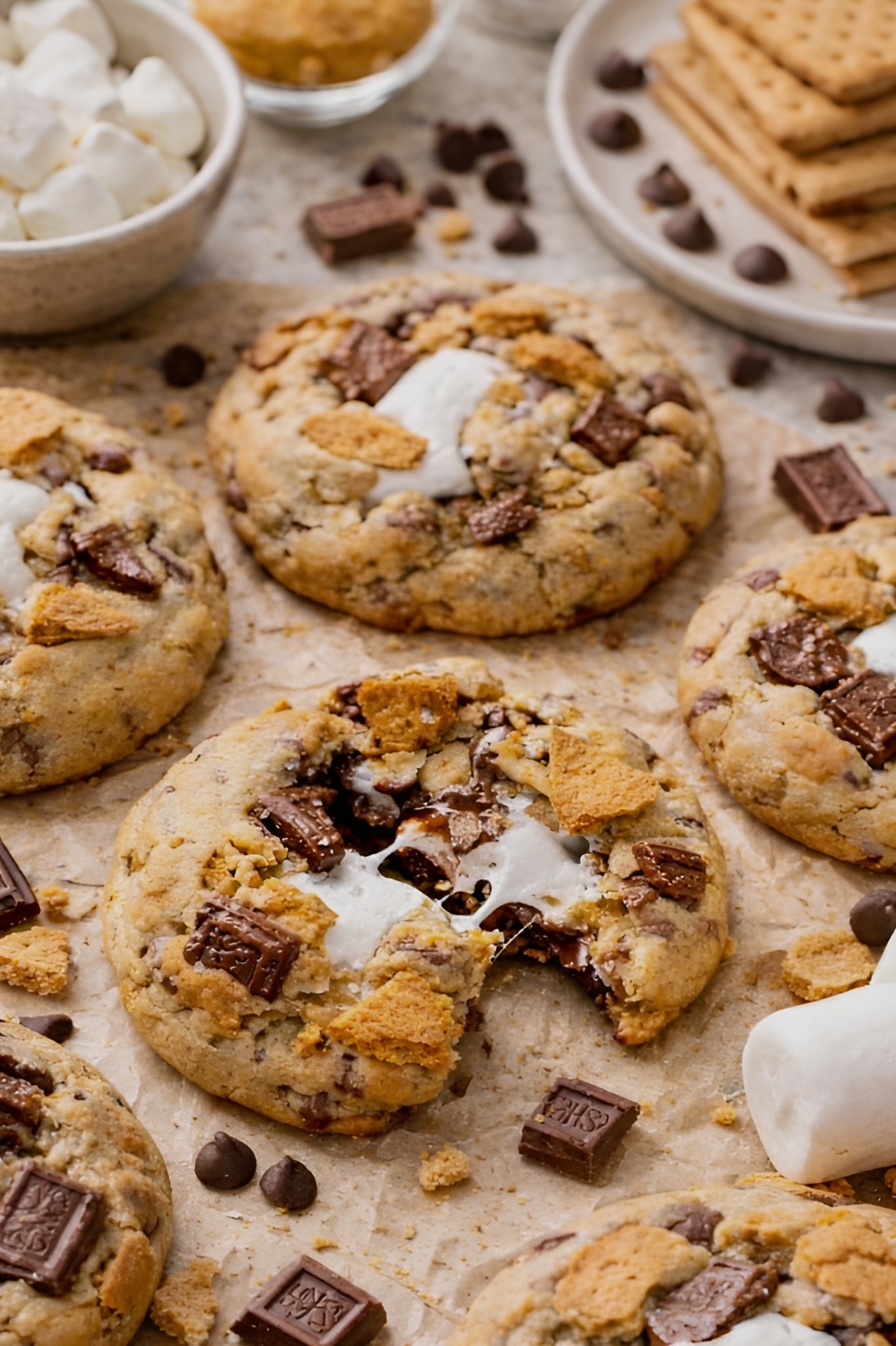 brown butter s'mores stuffed chocolate chip cookies