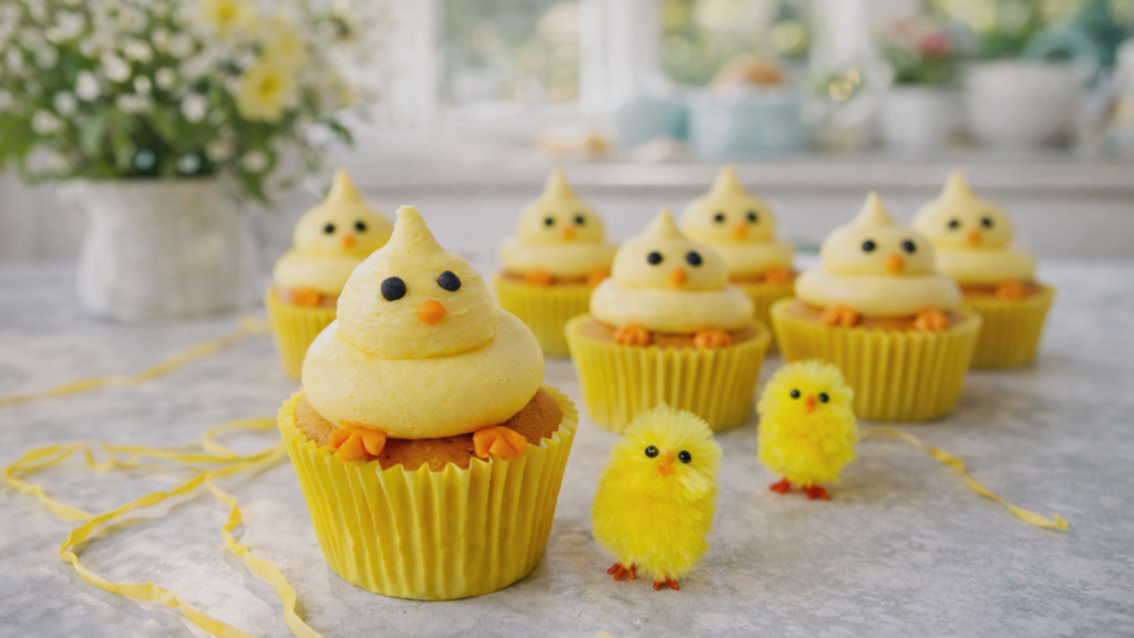 Easter Chick Cupcakes – Adorable Yellow Cupcakes with Buttercream Chicks easter chick cupcakes 1