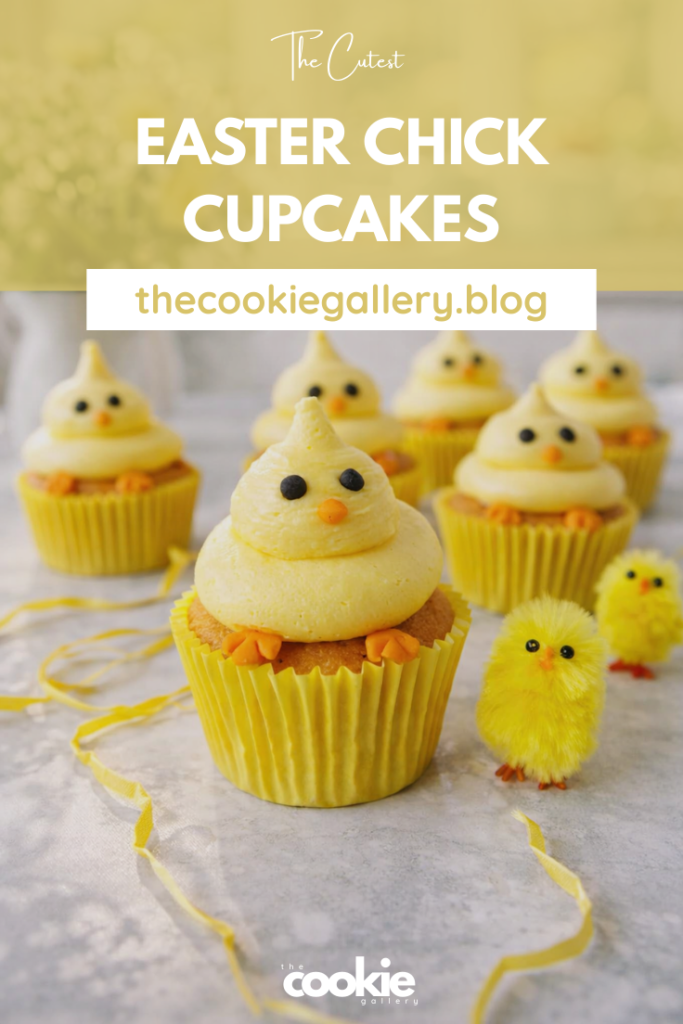 Easter Chick Cupcakes – Adorable Yellow Cupcakes with Buttercream Chicks easter chick cupcakes pin