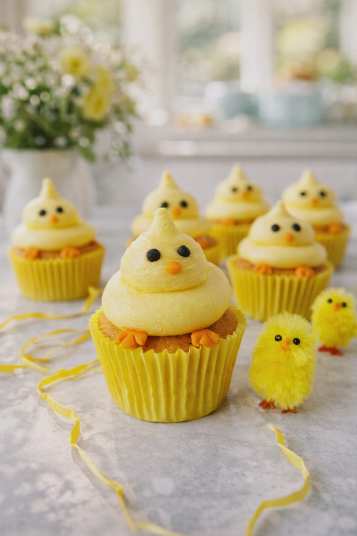 Easter Chick Cupcakes – Adorable Yellow Cupcakes with Buttercream Chicks easter chick cupcakes