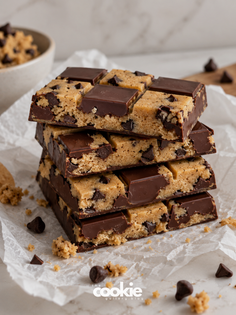 BROWN BUTTER COOKIE DOUGH CHOCOLATE BARS brown butter cookie dough chocolate bars 4 thecookiegallery.blog